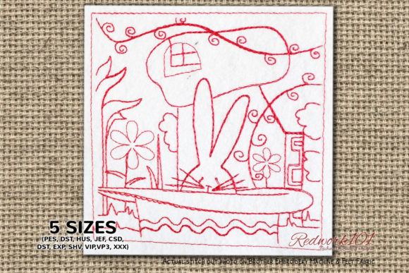 Easter Bunny with Hat Redwork Design Review